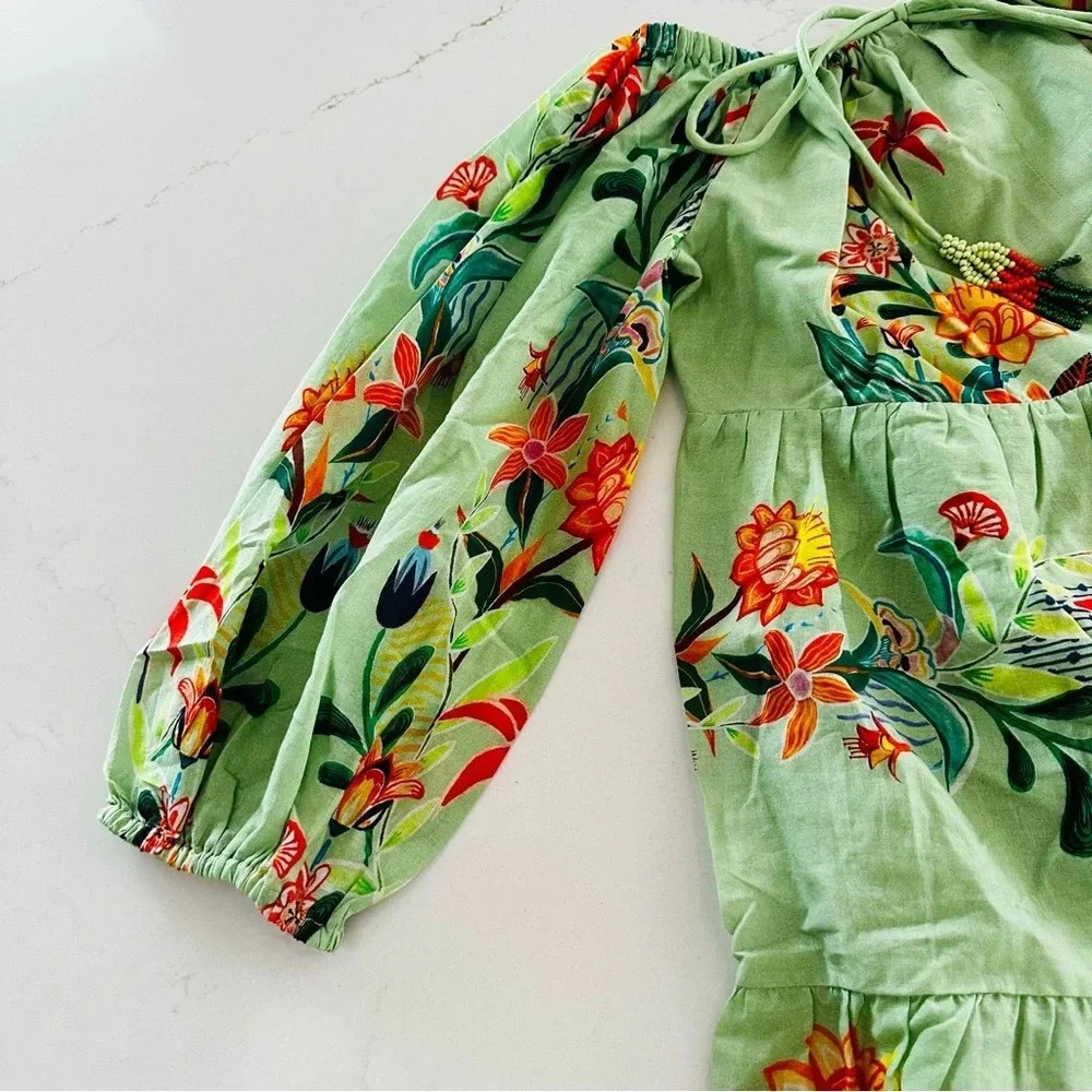 Farm Rio x Anthropologie Off-The-Shoulder Tiered Floral Midi Dress | NEW | XXS - Picture 10 of 11